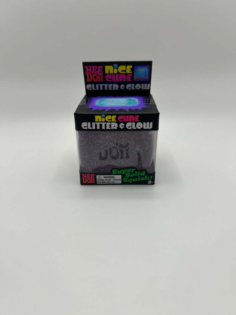 NeeDoh Nice Cube Glitter & Glow Purple Super Solid Squish Toy